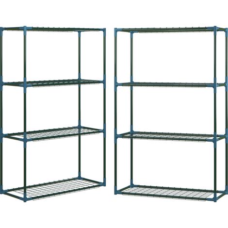 2er-Set Pflanzenregale mit 4 Ebenen aus Stahl, grün, 70 x 27 x 110 cm (1/5)