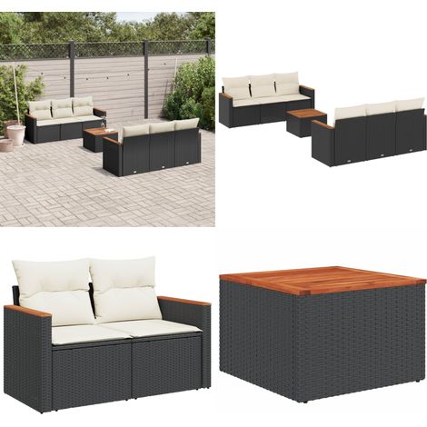Salon de jardin 7 pcs avec coussins noir résine tressée - Ensemble Salon De Jardin - Mobilier Extérieur - Canapé Jardin - Table Basse Jardin - Chaise Lounge - Home & Living (1/5)