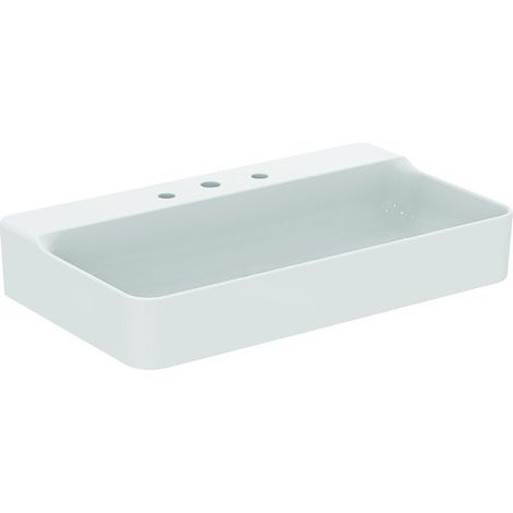 Lavabo CONCA 800x450x165mm, bianco sabbiato con rubinetteria IdealPlus 3 fori, senza troppopieno IDEAL STANDARD