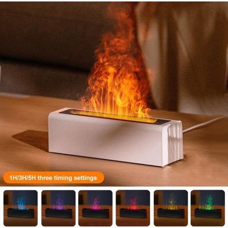 Luftbefeuchter für Innenräume – Aromatherapie-Diffusor für ätherische Öle – 7-farbige Flamme – Für Zuhause, Büro, Wohnzimmer – Weiß (1/4)