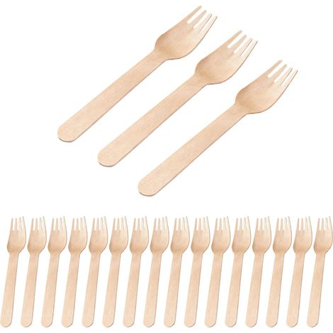 Lot de 100 fourchettes jetables en bois compostables - Couverts jetables pour gâteaux, desserts et fêtes - Biodégradables (16 cm)