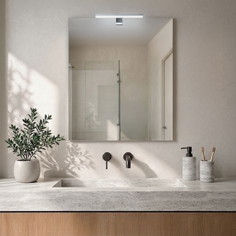 Specchio bagno 60x70 cm reversibile con lampada a luce LED fredda (1/5)