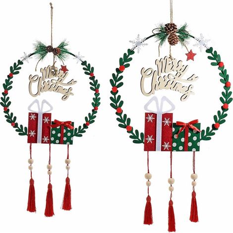 Ghirlande Natalizie da Appendere in Panno con Decori Pendenti - Set da 2 (1/2)