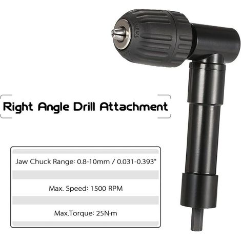 Adaptateur de fixation pour mandrin de perceuse à angle de 90 degrés avec coude de 0,8 à 10 mm (1/4)
