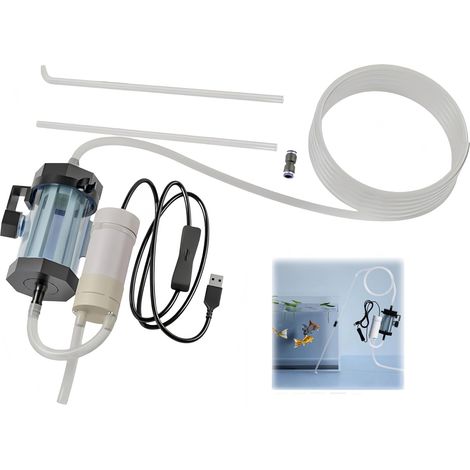 Kit électrique de nettoyage pour aquarium - Siphon aspirateur USB avec design de siphon, outil pour changement rapide d'eau et nettoyage de gravier, idéal pour eau douce et marine (2 mètres) (1/5)