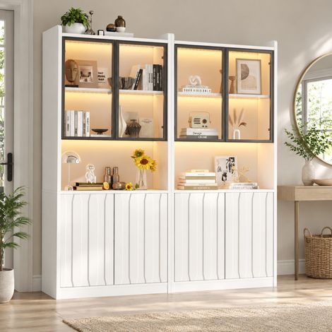 Vitrina de 2 piezas 160x35x200 cm de madera blanca con almacenaje FloraGrace (1/5)
