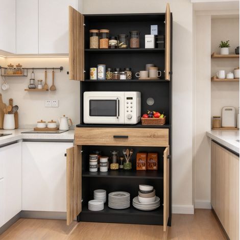 Mobile da cucina 80x40x180 cm melaminico nero effetto naturale salvaspazio - CHICFURN (1/5)