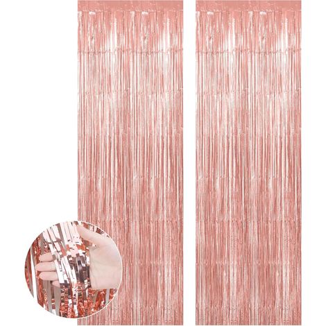 2 Rideau frange, aluminium métallique, brillant paillettes, rose or, décoration anniversaire mariage fête