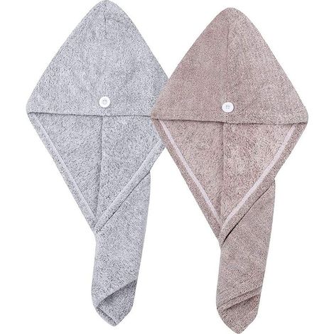 Carbon Fiber Hair Towel with Buttons, Microfiber Hair Drying Towel for Drying Curly Hair, Anti Frizz Towel (Star Grey (1/2)