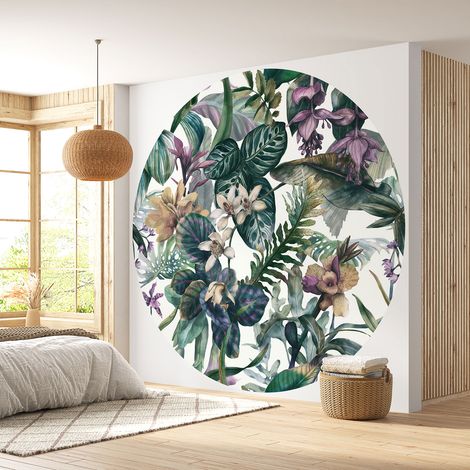 Papier peint rond / cercle - Motif floral - Diamètre 30 cm (1/4)