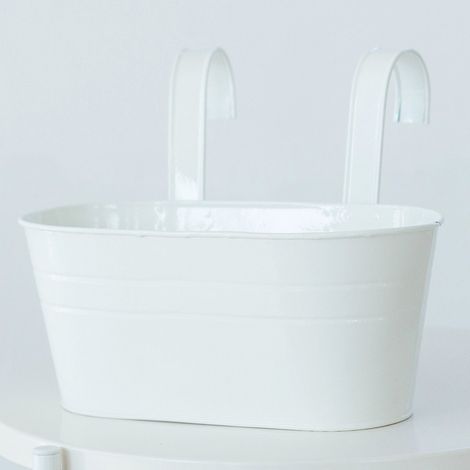 Pots de Fleurs à Suspendre Métal avec Double Crochet Amovible Pot Plante Supendu pour Décoration Jardin Balcon Terrasse Intérieur ou Extérieur,Blanc (1/5)