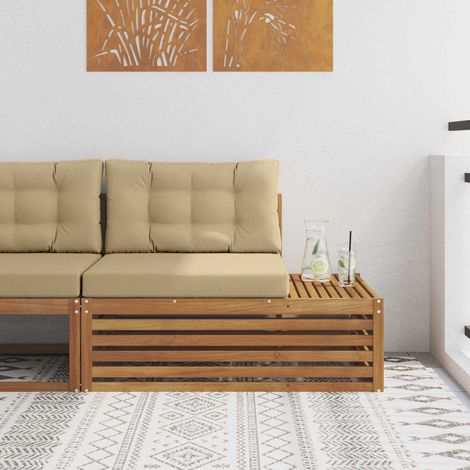 Sofá modular de exterior con cojín 3 Pieza Natural y Beige