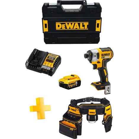 Atornillador de Impacto DeWALT DCF887P1T (1 x 5,0 Ah + DCB1104 + TSTAK II + Cinturón porta-herramientas DWST1-75552)