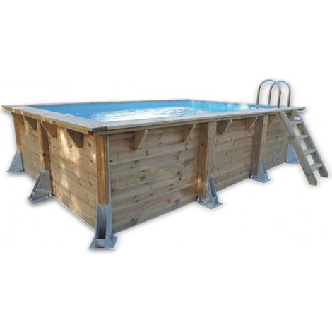 Ubbink – Piscine bois hors sol 350x505 – H126 cm – Structure bois traité – Installation hors-sol ou enterrée – Liner bleu