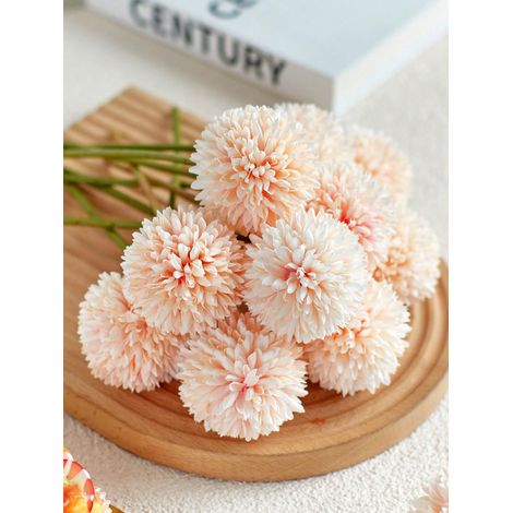 8 bouquets de fleurs artificielles : chrysanthèmes en boule, pissenlits et hortensias, adaptés comme décoration pour amis, mariages, maison ou bureau, idéal comme cadeau pour la Saint-Valentin. (1/4)