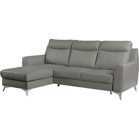 Canapé d'angle convertible en cuir italien de luxe 5/6 places GIANNI avec coffre, gris clair, angle gauche (1/5)
