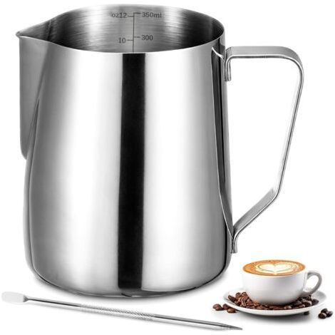 Milk Jug - 350ml Latte Cappuccino Stainless Steel Milk Jug for Frothing Milk with Decorative Pen for Coffee and Milk Froth (1/5)