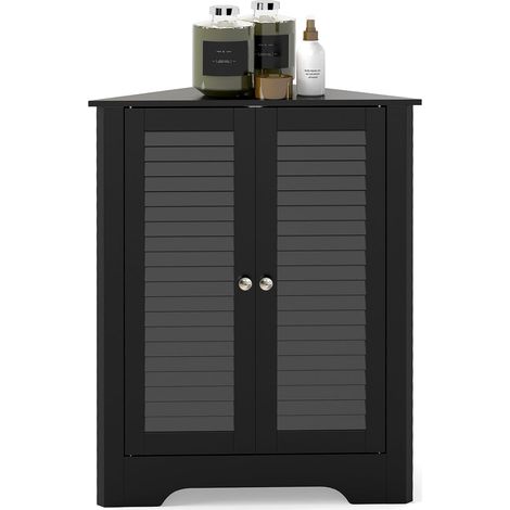 COSTWAY Meuble dangle, avec 2 Portes et Étagère Réglable, Meuble de Rangement Autoportant pour Salle de Bain, Entrée, Salon, Chambre (Noir) (1/5)