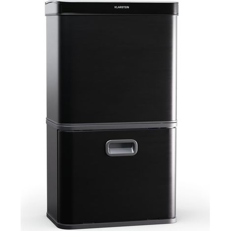 Klarstein Touchless Sensor-Mülleimer - 56L Küchen-Abfalleimer mit Bewegungssensor, 3-in-1-Mülleimer, Trennsystem, Soft-Close, Edelstahl, Schwarz (1/5)