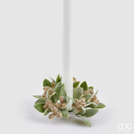 Porta candele con corona di foglie verdi, di Ø 11 per decorazioni natalizie (1/2)