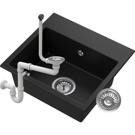 Évier de Cuisine en Granit MILOS Noir avec Siphon Manuel - 1 Bac - 450x420 mm - Marque Granitan (1/5)