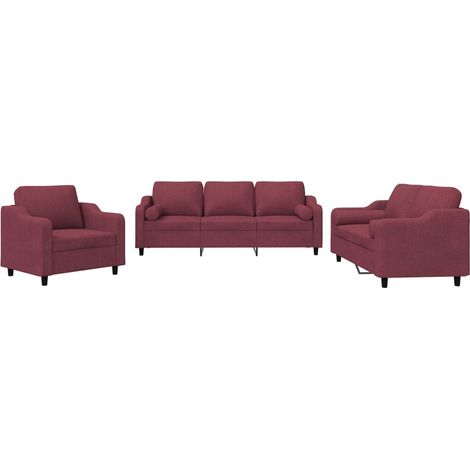 Maison Exclusive - Ensemble de canapés 3 pcs avec coussins rouge bordeaux tissu (1/5)