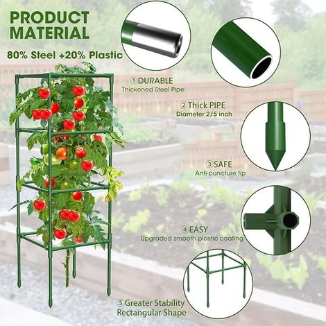 Tuteur à Tomates de Jardin, 120CM x 40CM x 40CM Carré Tuteur pour Plantes Réglable Treillis en Acier pour Jardin pour Verticales Grimpantes Plantes Légumes Fleurs Fruits Vignes (1/4)