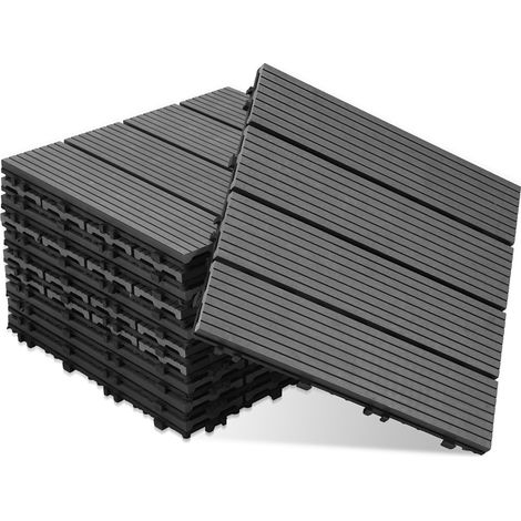 Wolketon Terrassenfliesen 11 Stück (1m²),  Klicksystem,  WPC Fliese, 30 x 30cm, Anthrazit