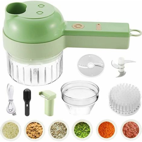 Hachoir Électrique sans Fil, Kit Mini Hachoir à Ail Presse Portable, Processeur de Hachoir Légume avec Pinceau de Nettoyage pour Les Oignons de Poivrons au Gingembre(Vert) (1/5)