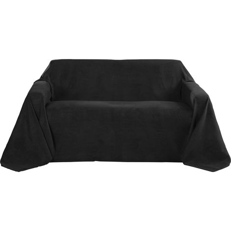 Tagesdecke 210x280 cm Überwurfdecken für Sofa Wildleder Schwarz
