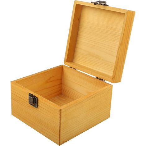 Caja de almacenamiento rectangular de estilo retro en madera maciza de pino con bordes lisos y cerradura metálica para salón, dormitorio u oficina (S)