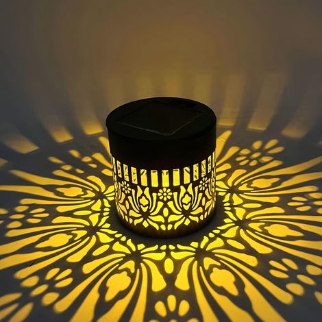 Lot de 2 lampes solaires décoratives mandala, LED étanches pour extérieur (mur, clôture, jardin, cour, terrasse, marches, patio, piscine, pelouse, arrière-cour), noir