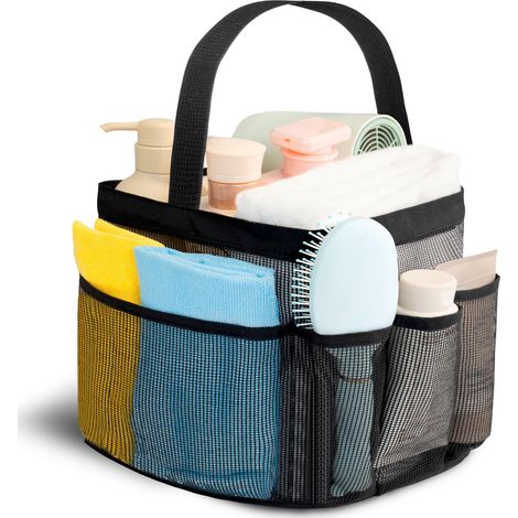 Étagère de douche portable en filet, un indispensable pour les résidences universitaires, avec 9 poches et un panier de douche. (1/4)