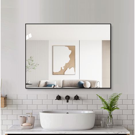 Badezimmerspiegel 80x60 cm mit schwarzem Aluminiumrahmen, kupferfreies HD-Glas (1/5)