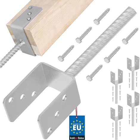 KOTARBAU® 4 pcs Support Poteau à Sceller - Acier Galvanisé - 71 mm - Argent - Pied de Poteau Bois - avec Ancrage Béton - Embase Robuste pour Clôture Jardin Terrasse (1/5)