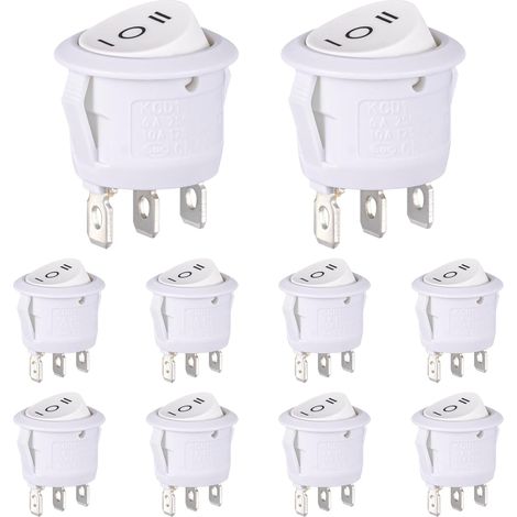 VEXUNGA Round Toggle Switch ON OFF ON 3 Position 3 Pin Button Switch 6A 250V 10A 125V Off White for Car Truck Boat 10 Pieces (1/5)