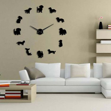 Horloge Murale Chiens Teckels - Effet Miroir - Diamètre Personnalisable 50 à 100 cm - Mécanisme Quartz - Cadran Sans Cadre - 1 Pièce (1/5)