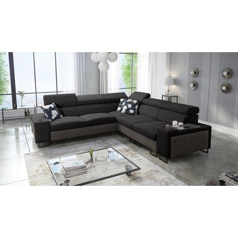 L-förmiges Ecksofa mit Schlaffunktion MELODY III, modern, luxuriös, Tauro/Freya Graphit/Schwarz Rech (1/5)