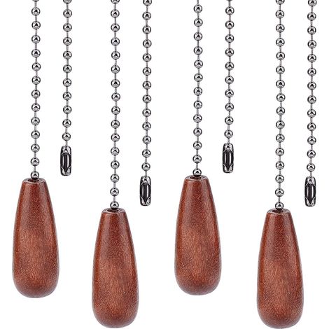 CSPARKV - Paquete de 4 cadenas para ventilador de techo de madera de nogal con cadenas de bolas de hierro de bronce para cadena de ventilador de luz de techo (marrón coco) (1/4)