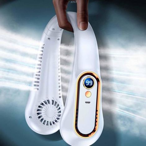Ventilateur Cou - 5 Vitesses - Affichage Numérique - Batterie Rechargeable 1200 mAh - Mains Libres - 96 Sorties D'air - 360° - 18 H Autonomie (1/5)
