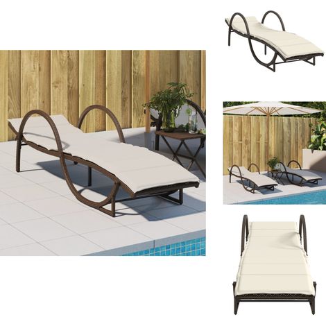 Chaise longue avec coussin marron 60x199x42 cm résine tressée - Chaises Longues - Transats - Meubles De Jardin - Chaises De Jardin - Salon De Jardin (1/5)