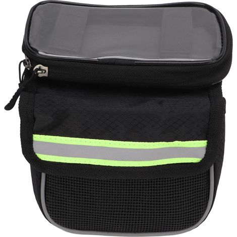 Sacoche de cadre de vélo en nylon 600D avec film TPU sensible, bande réfléchissante, double fermeture éclair, antichoc, verte. (1/5)