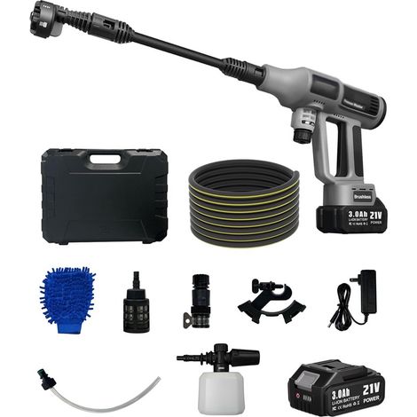Nettoyeur Haute Pression à Batterie,Buse Multifonctionnelle 6-en-1,Laveur à Pression Mobile pour Voiture et Extérieur,Nettoyage Mobile,Pistolet Haute Pression,Pressure Washer(2X 3Ah Batteries)