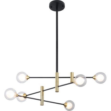 Lampadario Italux Marino moderno nero ottone vetro 6xG9