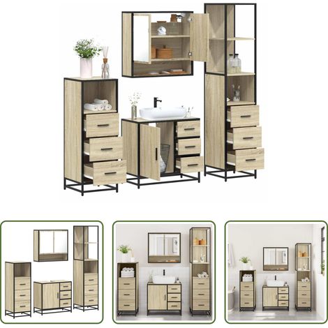 vidaXL Meuble vasque - Ensemble de meubles de salle de bain 4 pcs chêne sonoma (1/5)