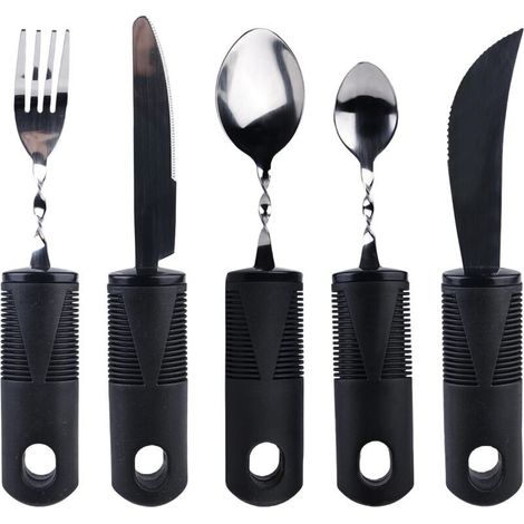 5pcs Couverts Parkinson, Ensemble De Couverts Pliables, Couverts Adaptatifs Set D'ustensiles Couverts Pour Personnes Âgées Avec Poignée Épaisse, Pour Personnes Âgées, Handicapées, Arthrite-Crezuo (1/5)