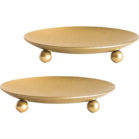 BEBUSINGOTO Bougeoir en plaque de fer doré, plaque de bougie pilier décorative en fer, lot de 2, 4,37 pouces P x 0,78 pouces H, bougeoir sur pied pour bougies LED et cire, mariages (2 pièces) (1/5)