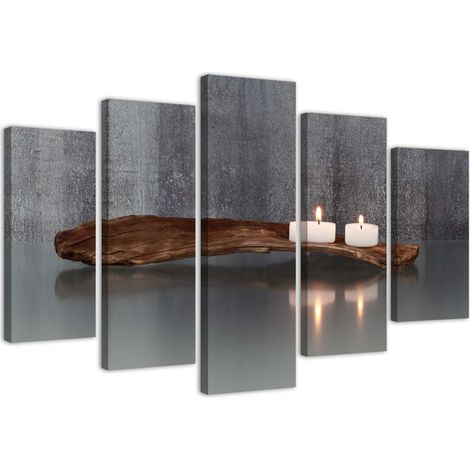 Stampa su tela 5 parti, Composizione zen con candele e legno - 150x100 (1/4)