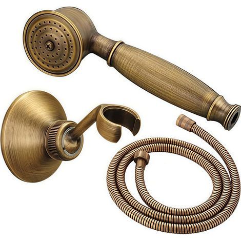 Ensemble de douche trois pièces - Bronze - Pommeau de douche + Tube en cuivre + Support - Antique (1/5)