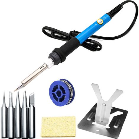 Kit de soldador de precisión de estaño de 60 W con temperatura ajustable de 200 a 480 °C, interruptor de encendido/apagado, 5 puntas de soldador, soldadura de estaño para reparación de soldaduras.